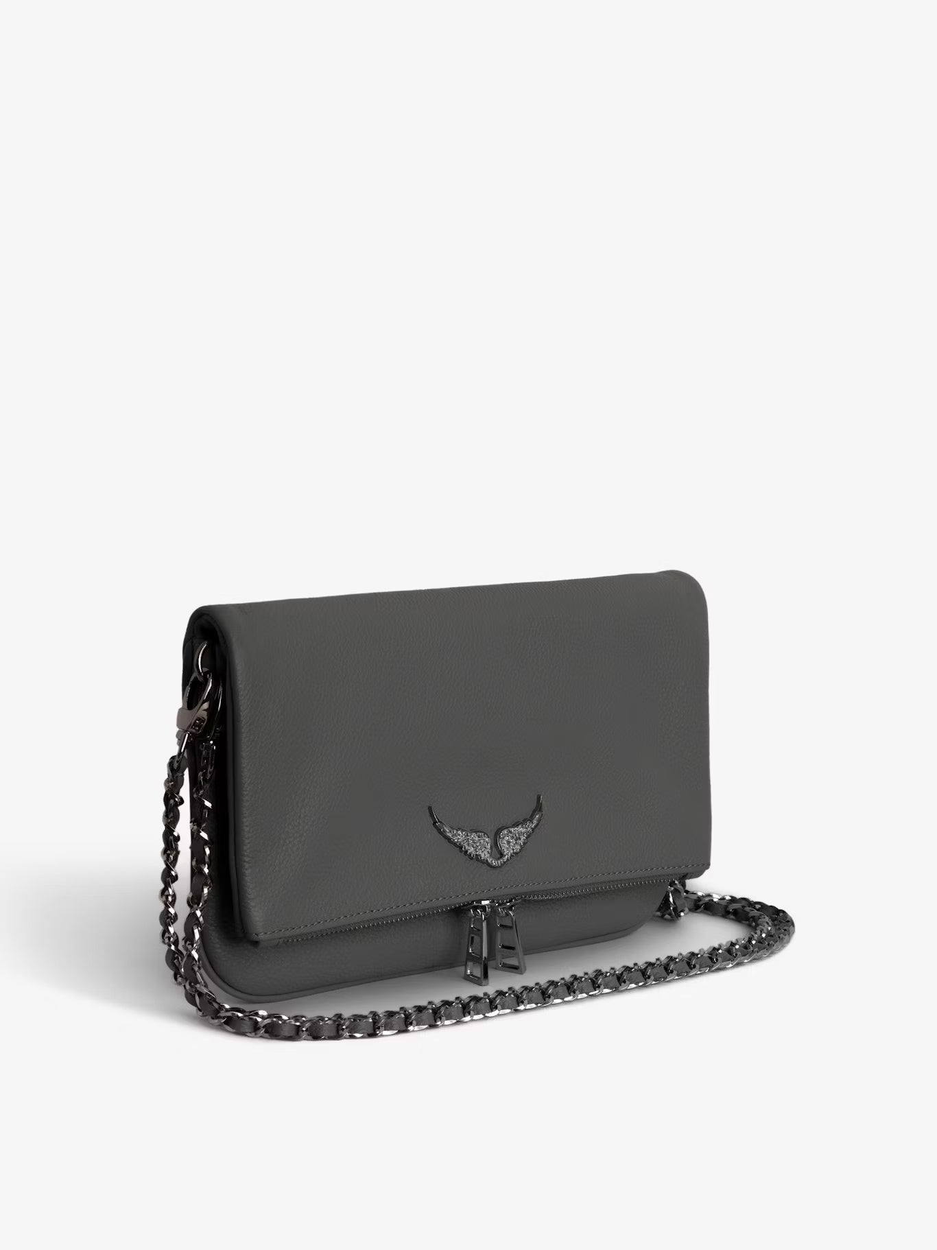 Rock grained leather bag, grey-silver