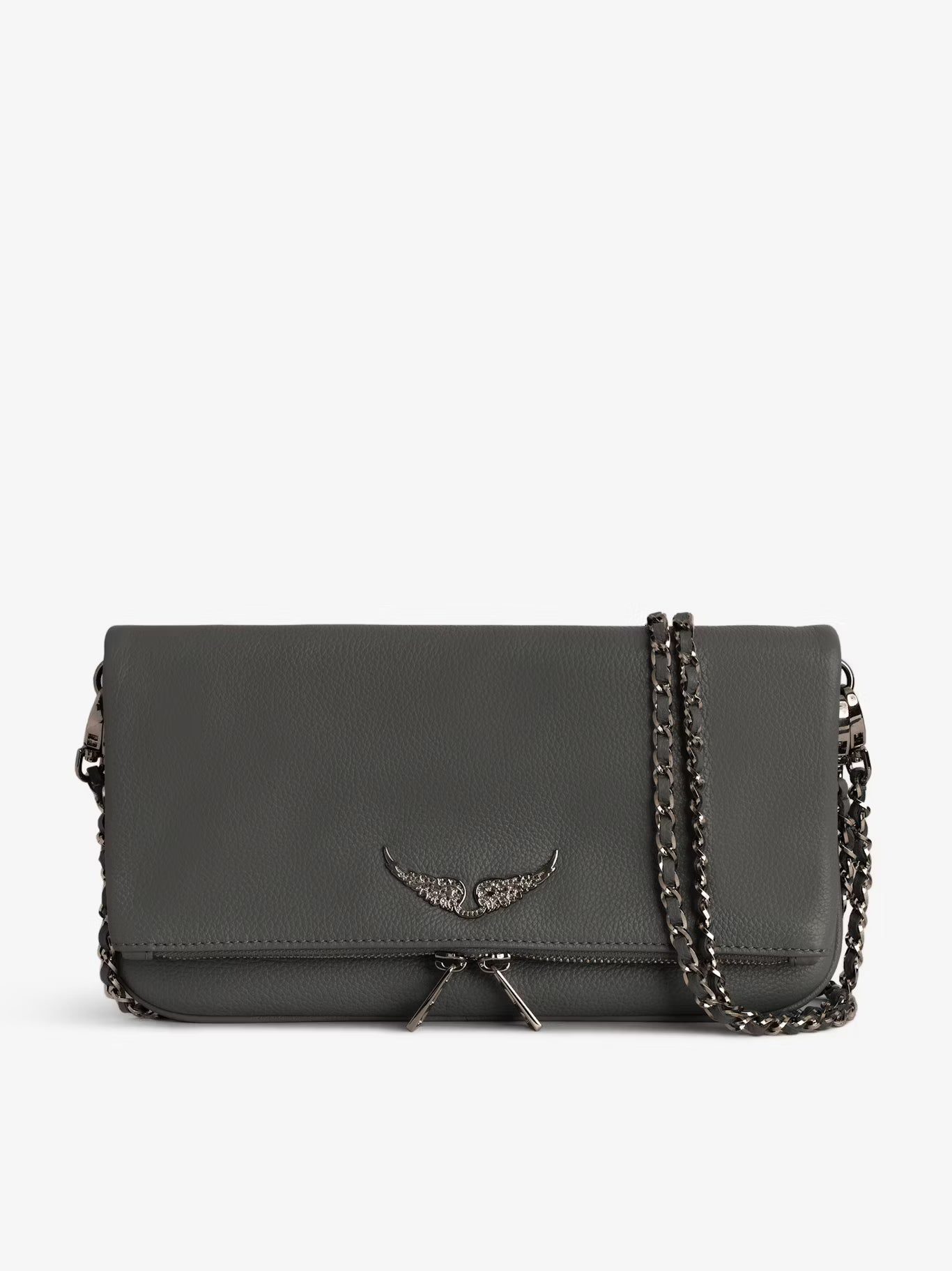 Rock grained leather bag, grey-silver
