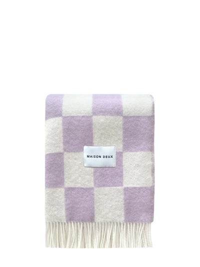 Checkerboard wool blanket, lilac-white