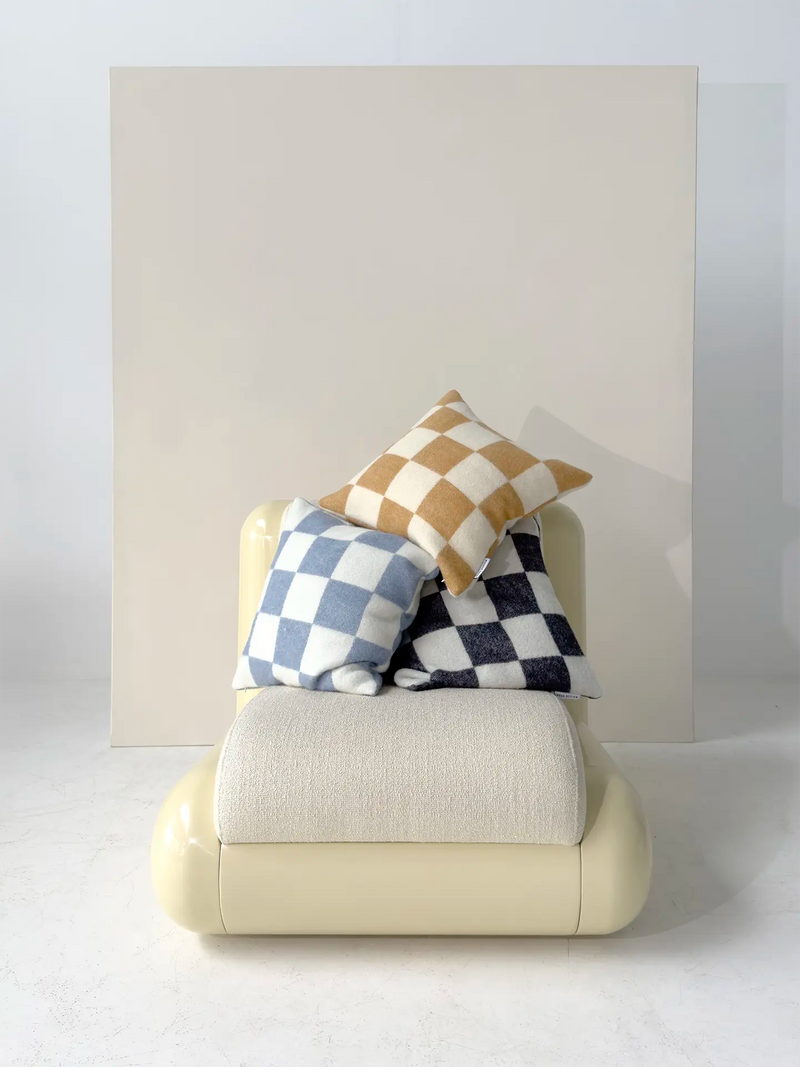 Checkerboard wool cushion cover, black-offwhite
