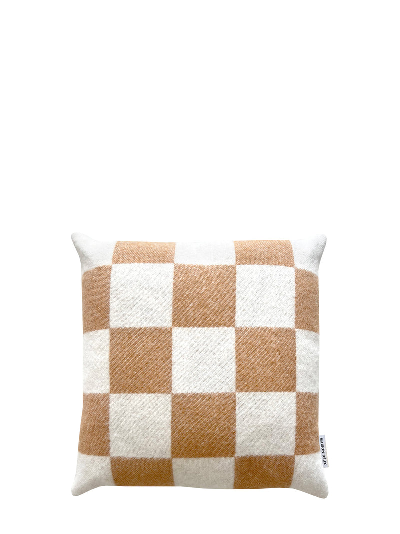 Checkerboard wool cushion cover, terra-offwhite