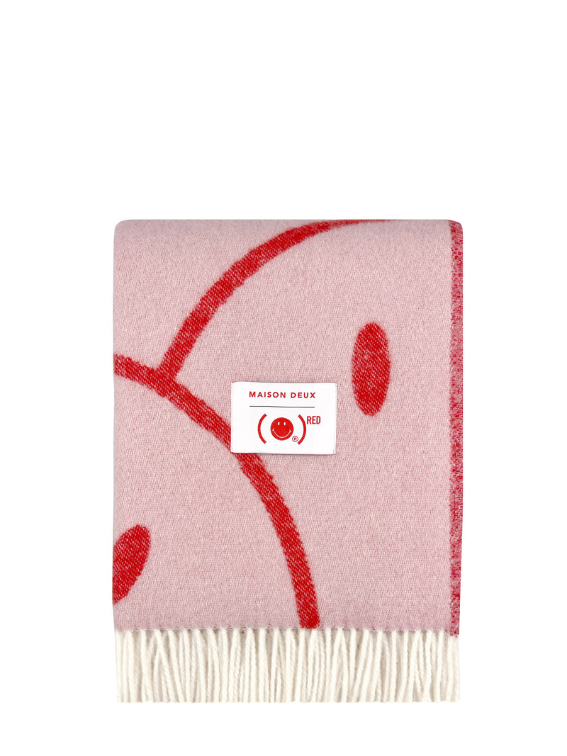 Smiley® Sha(RED) x Maison Deux wool blanket, pink-red