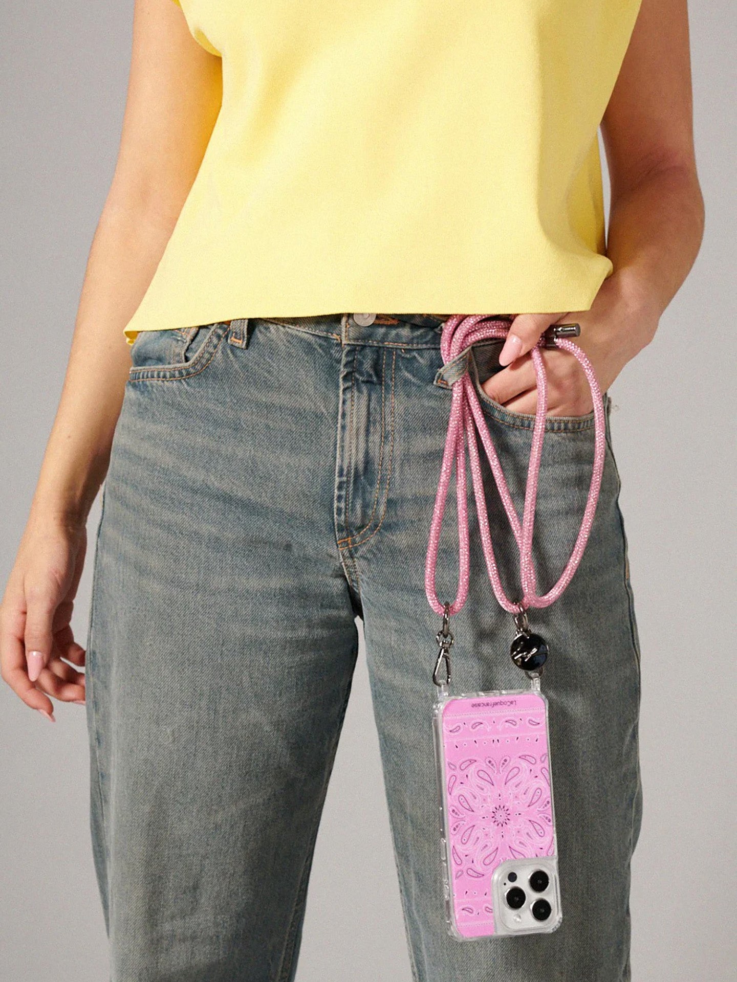 Mariah crossbody phone strap, pink strass fabric