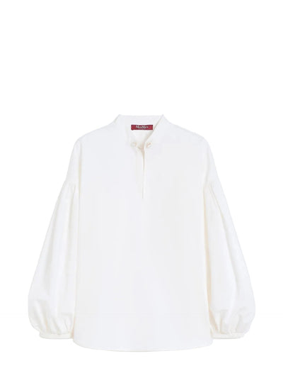 Ginnasta cotton blouse with mandarin collar, ivory