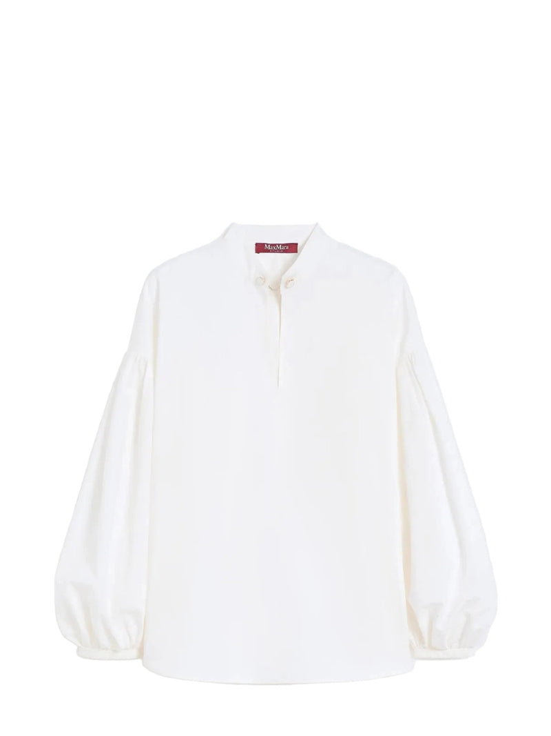Ginnasta cotton blouse with mandarin collar, ivory