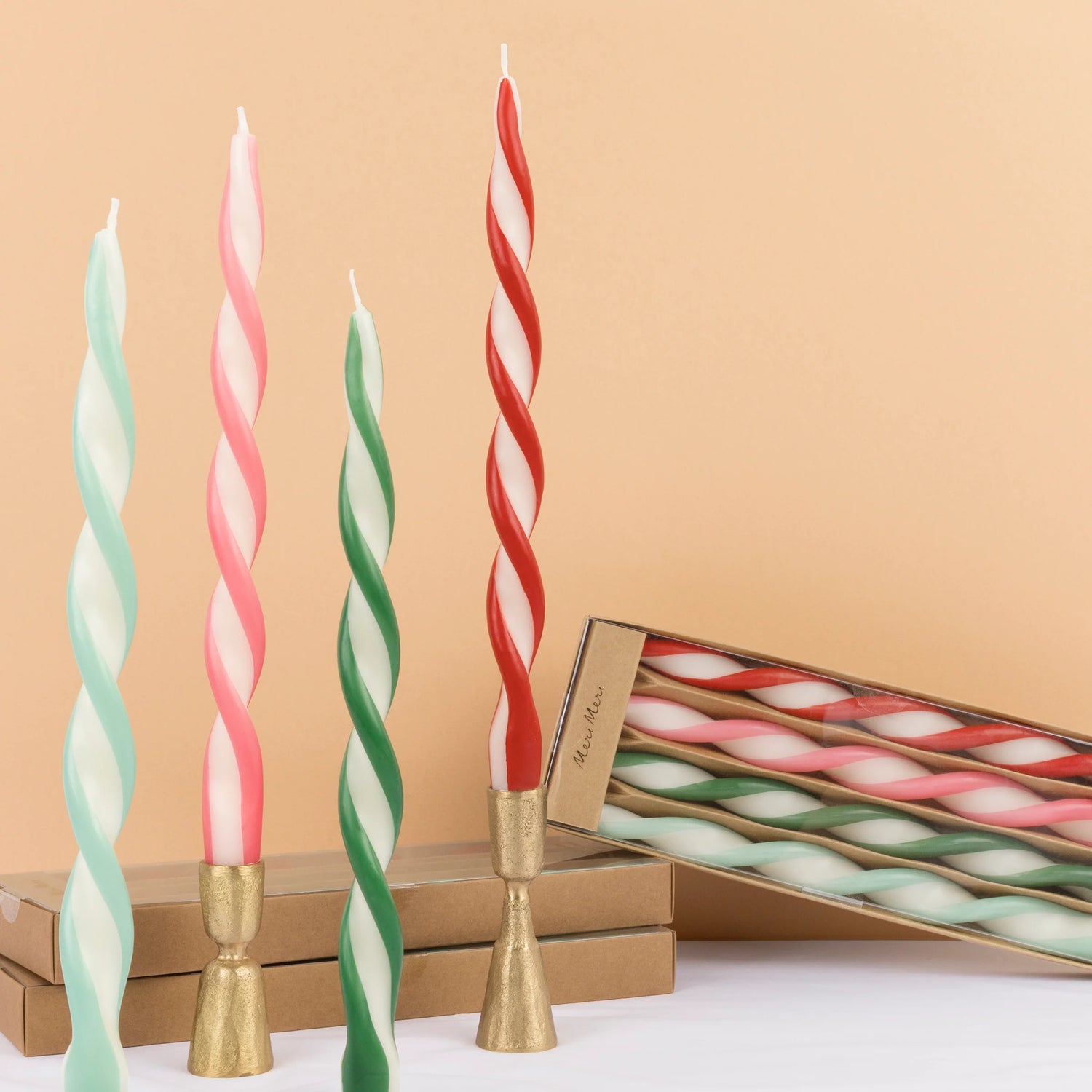 Assorted stripe twist candles
