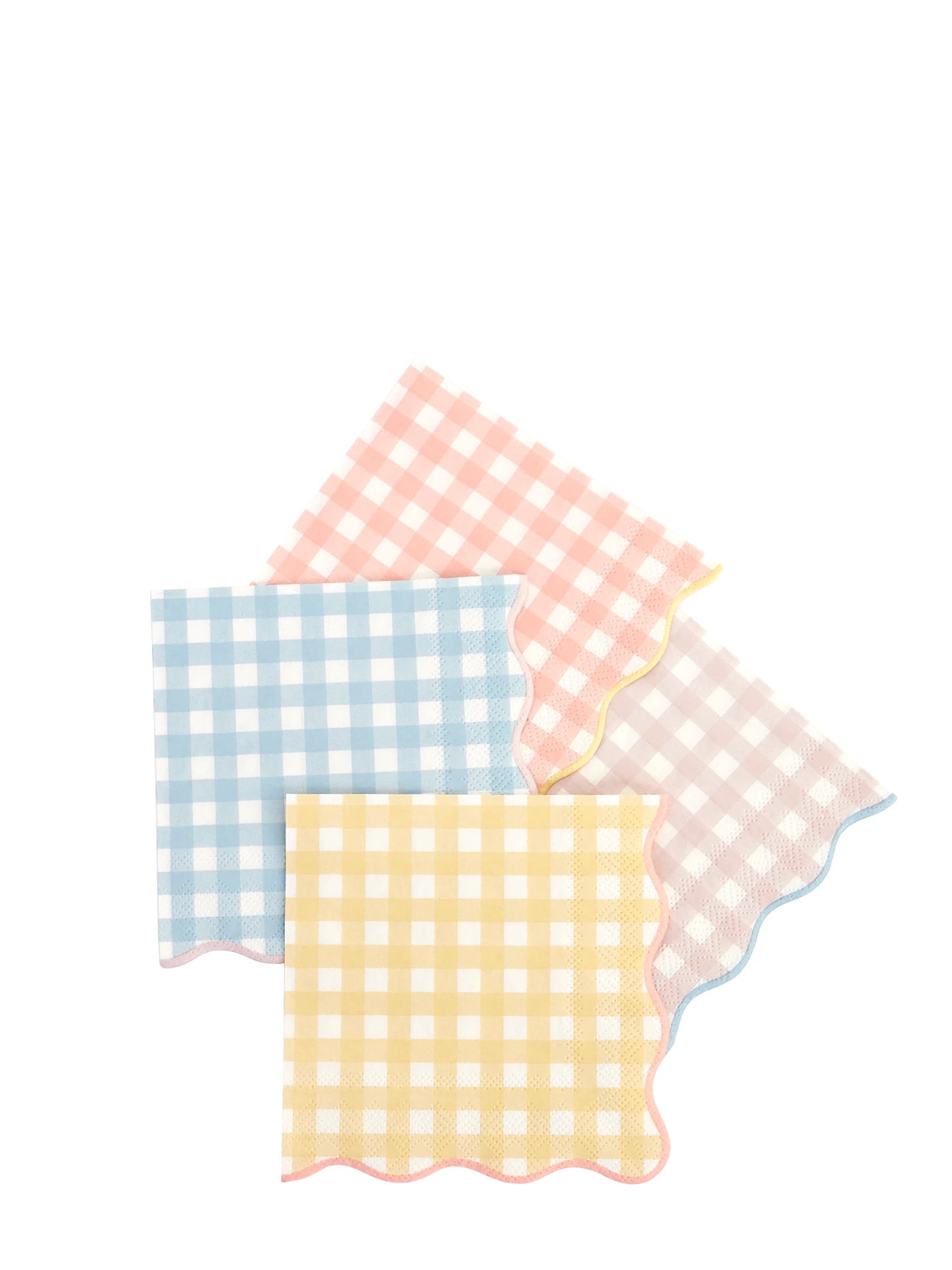 Set of four colorful checkered napkins on a white background