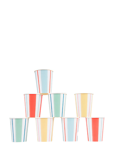 Preppy stripe paper cups, set of 8
