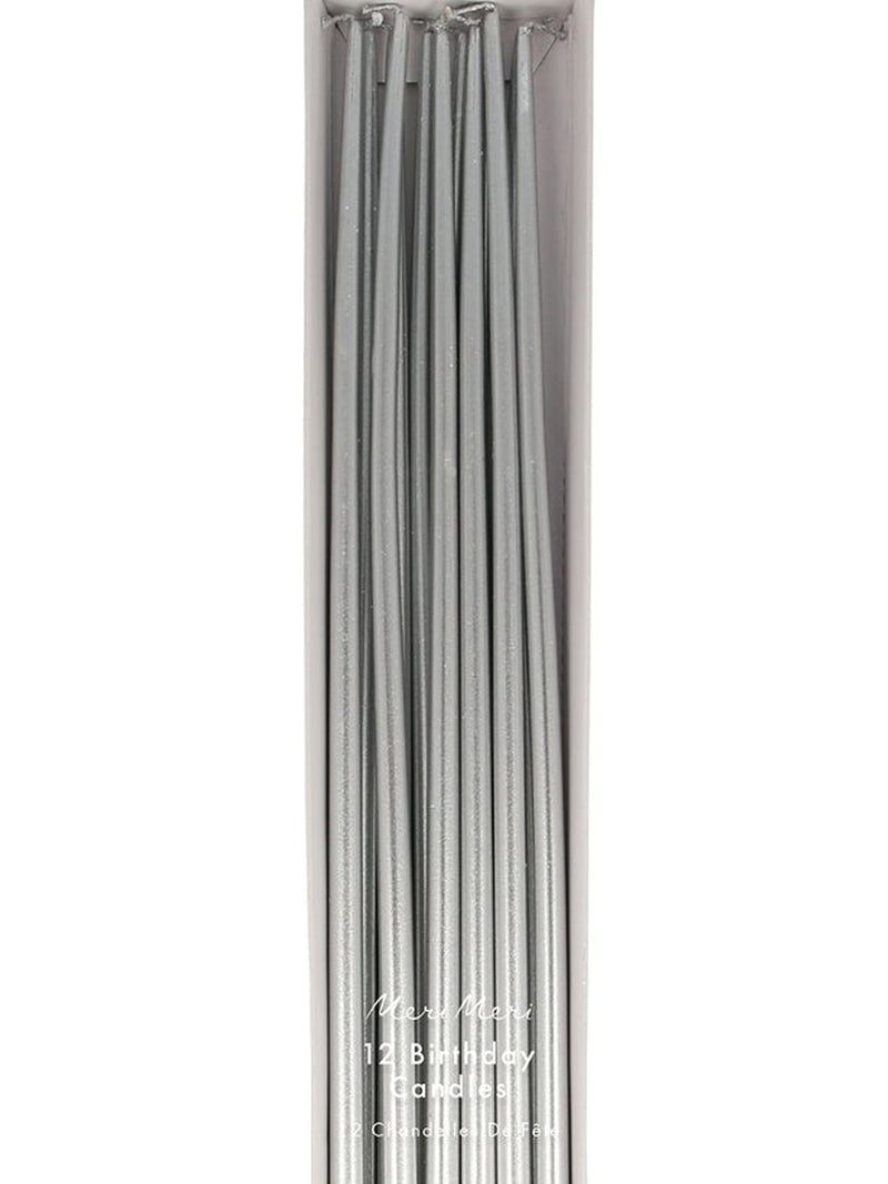 Silver tall tapered candles