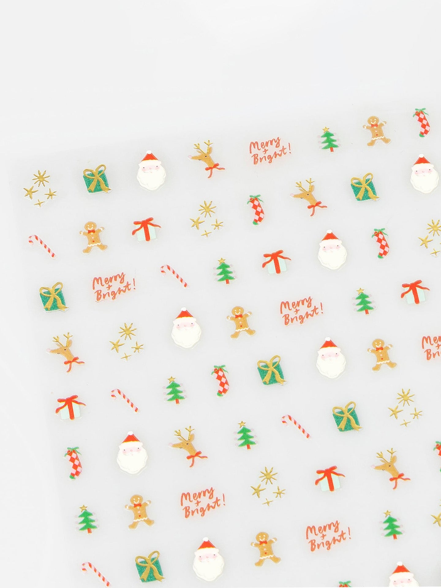 A sheet of Christmas-themed nail stickers