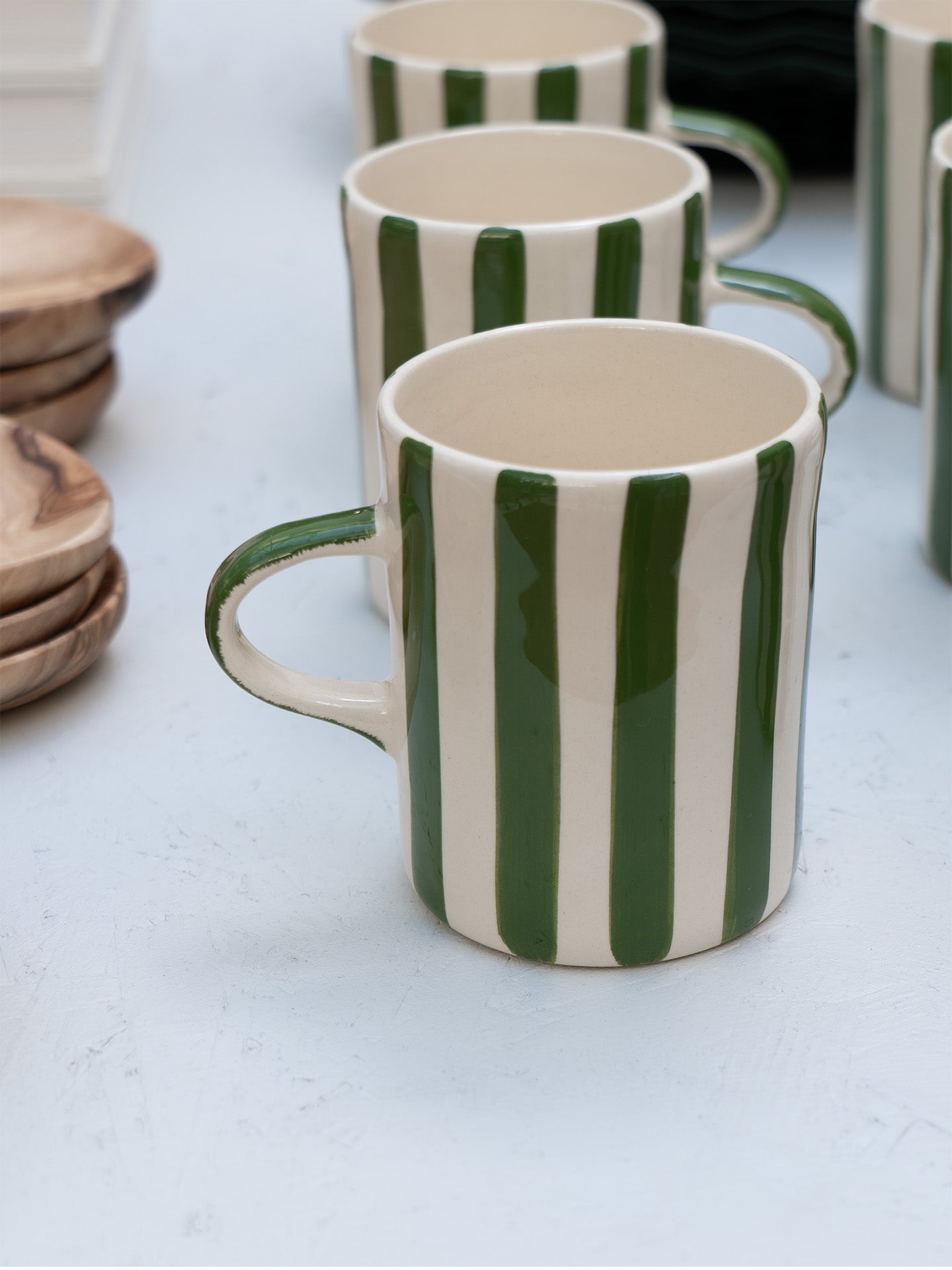 Candy stripe demi mug, moss green