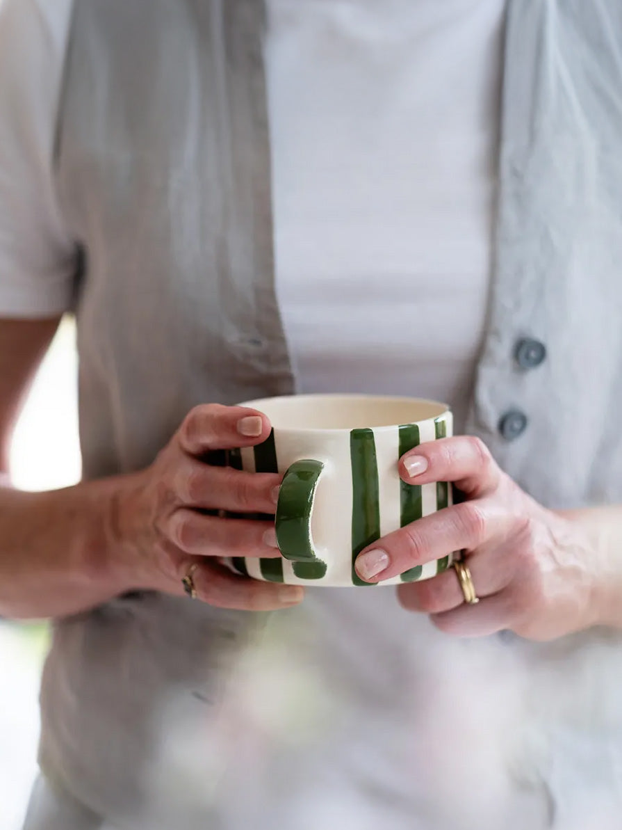 Candy stripe mug, moss green