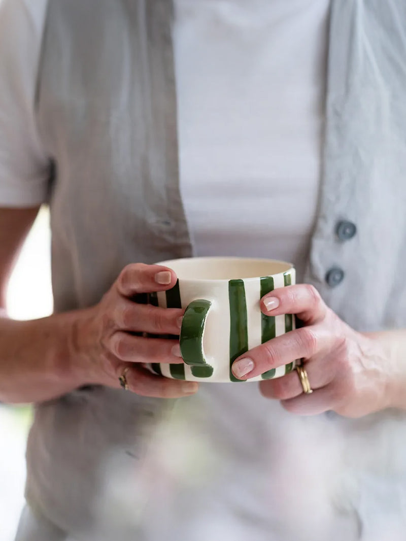 Candy stripe mug, moss green