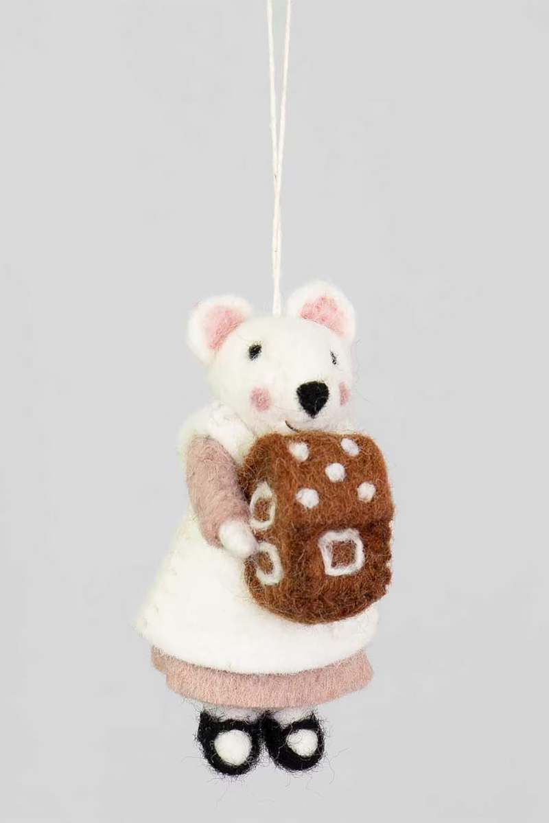 Mouse with house felted Christmas ornament