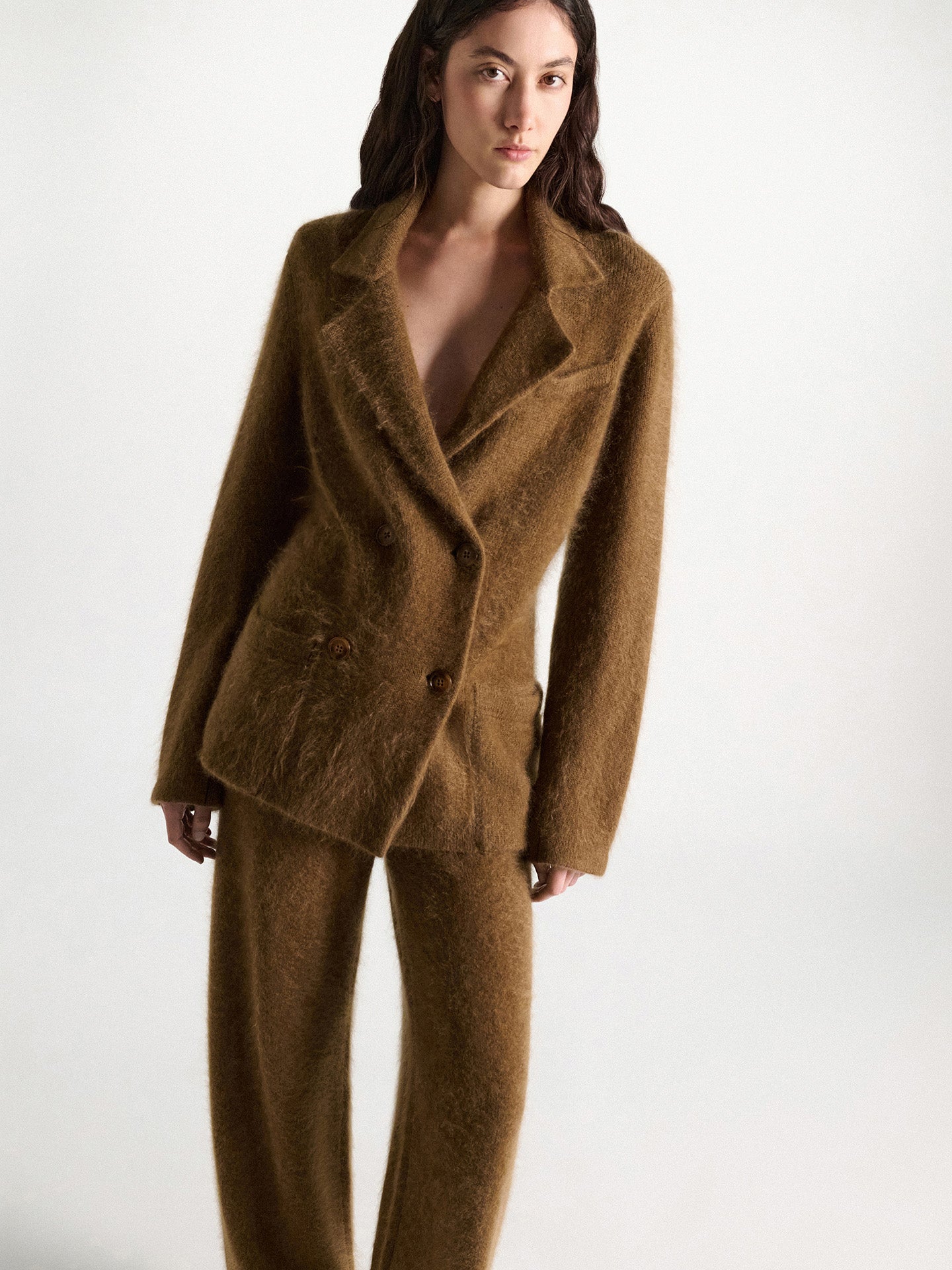 Fluffy statements double breasted jacket, brown