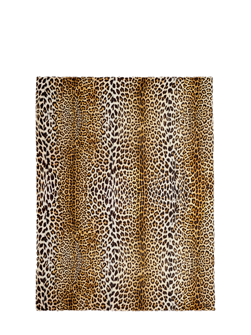 A leopard print fabric panel or curtain featuring a classic animal spot pattern in brown, black, and beige tones, shown flat against a solid white background.