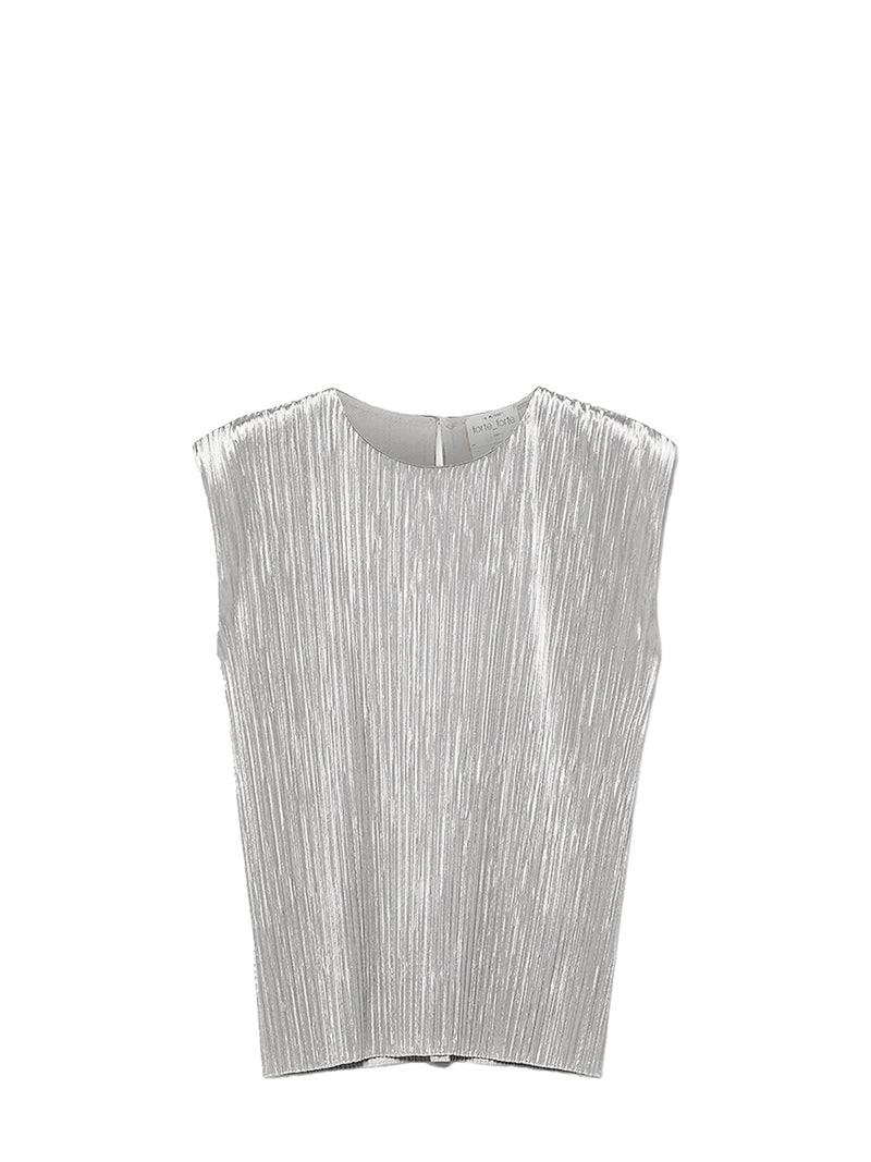 Silky velvet pleated jersey top, silver