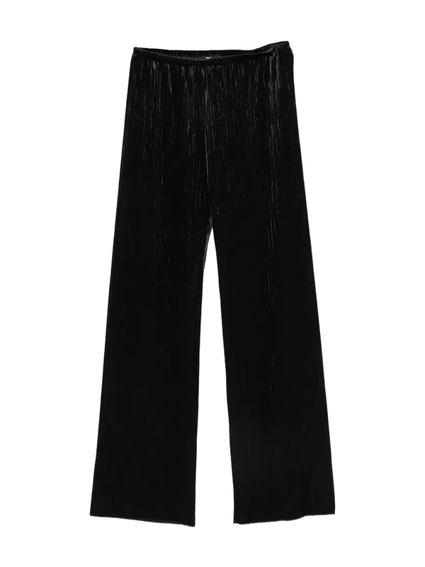 Light blue denim jeans with a faded wash, hanging from a wooden hanger against a plain white background.