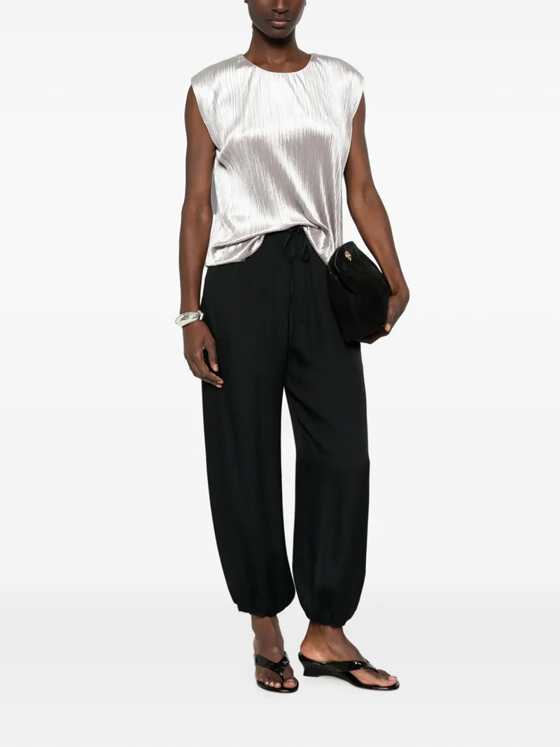 Silky velvet pleated jersey top, silver