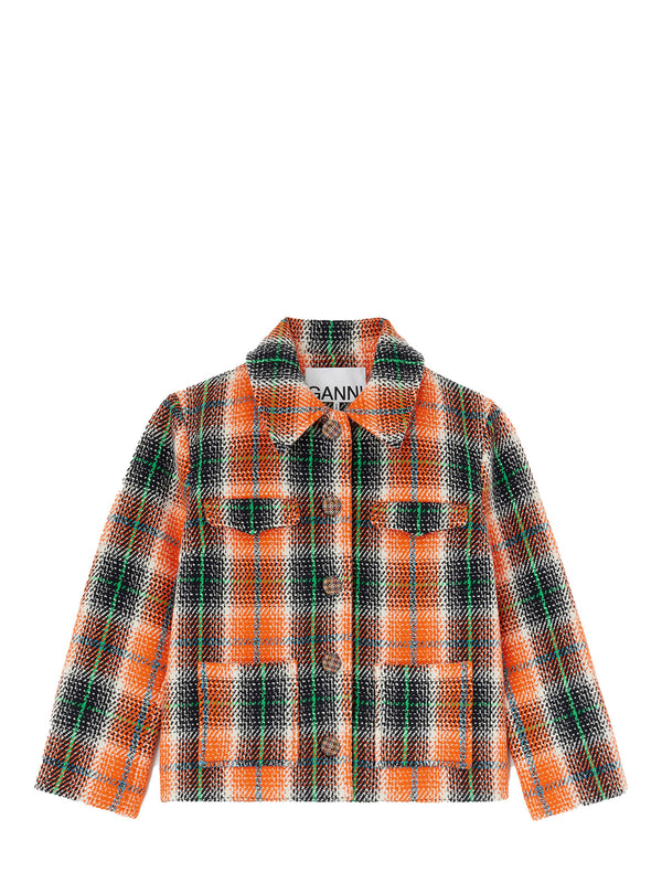 Graphic wool check blazer, mandarin orange