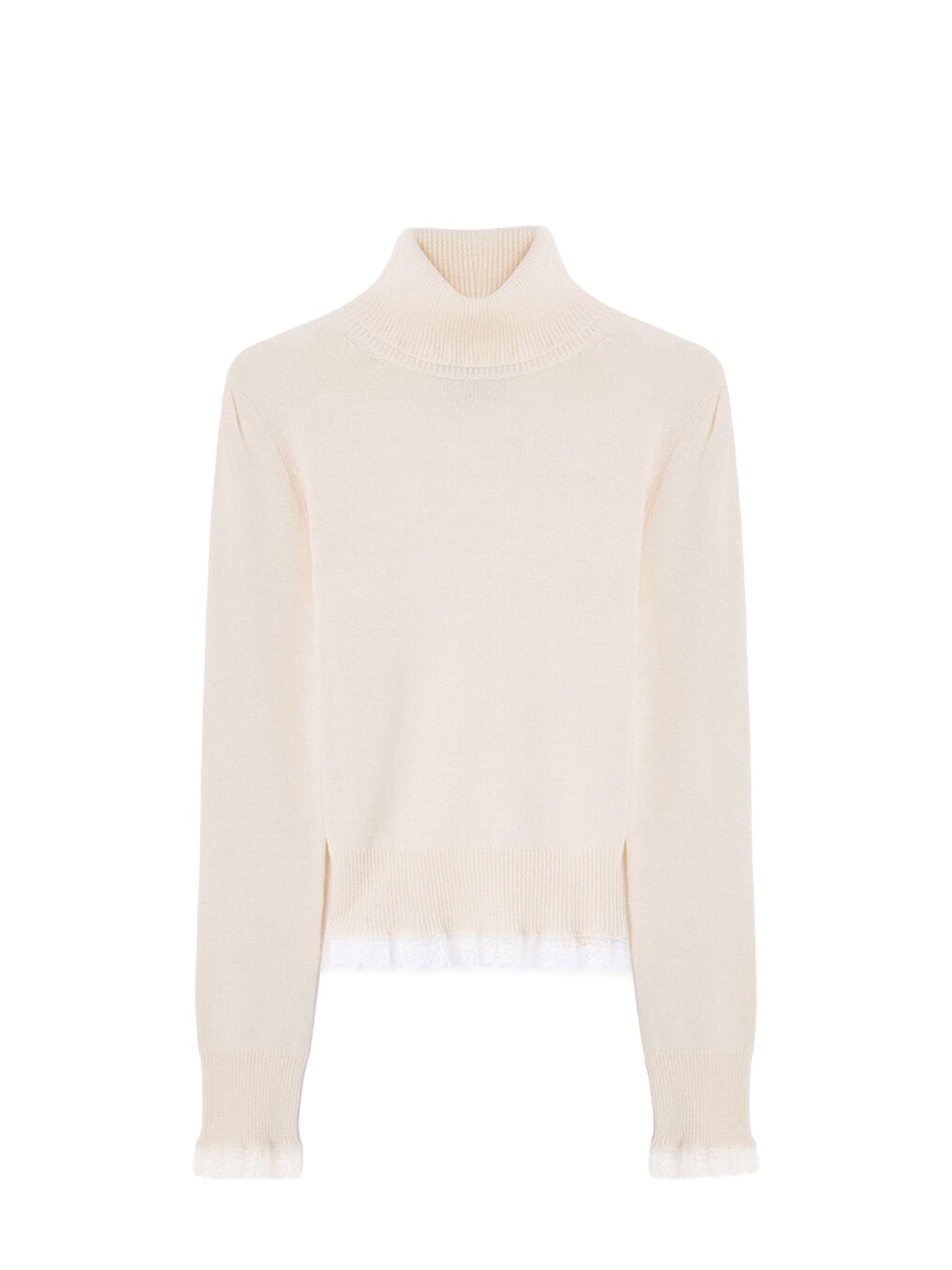 Merino Turtleneck w/lace details, egret