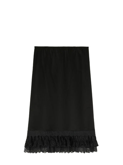 Fluid satin knee length frill skirt, black