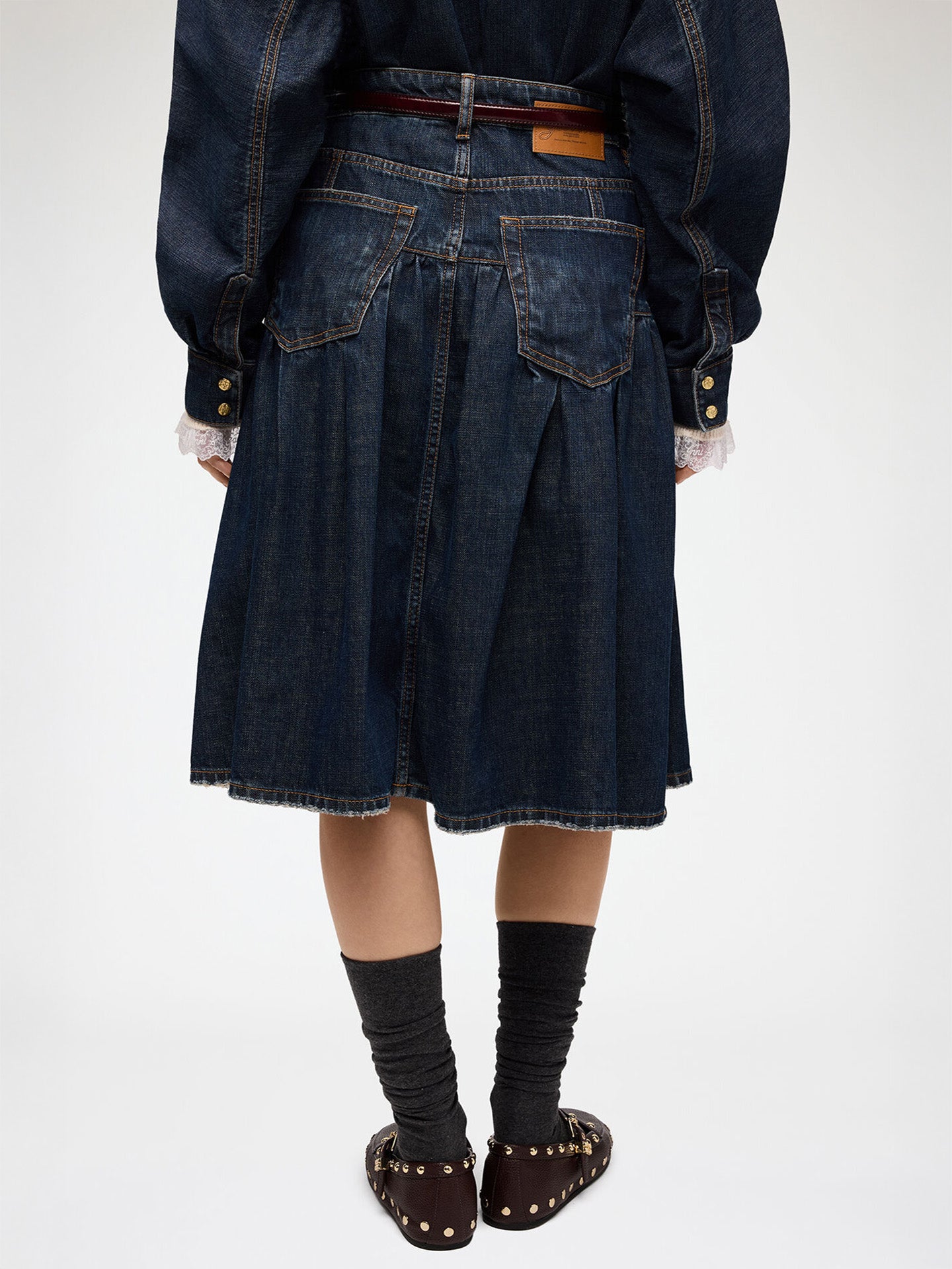 Slub mix denim midi skirt, dark blue vintage