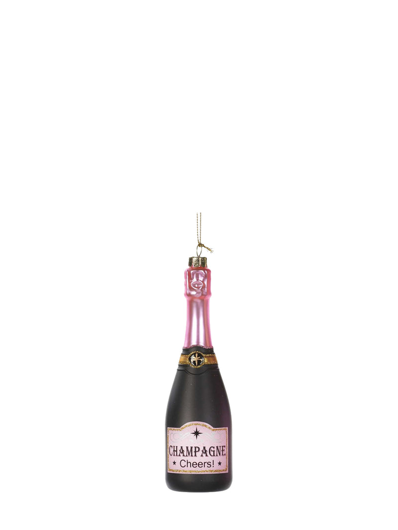 Cheers! Champagne bottle glass ornament, black (16 cm)