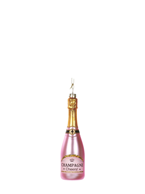Cheers! Champagne bottle glass ornament, pink (16 cm)