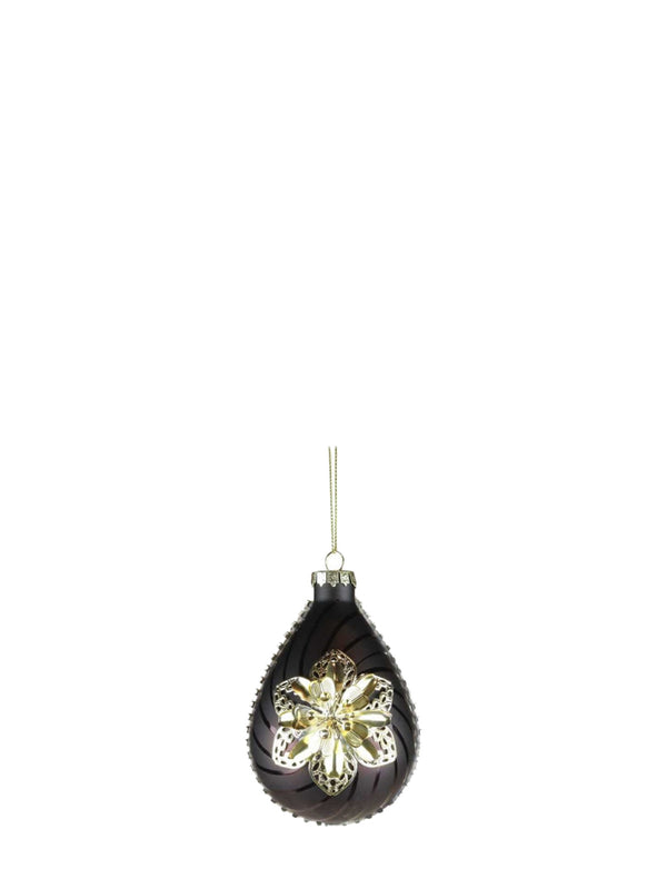 Metallic 3D flower glass ornament, drop (8 cm)