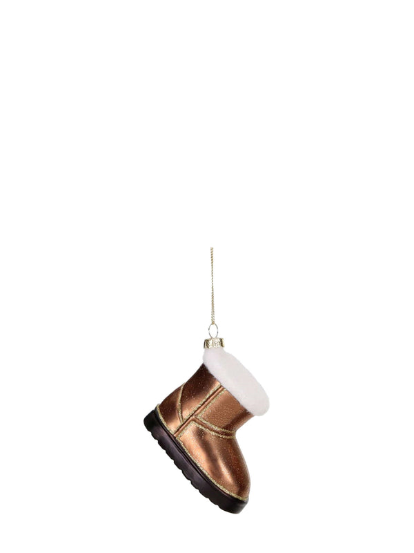 Winter boot glass ornament, brown & black (9 cm)