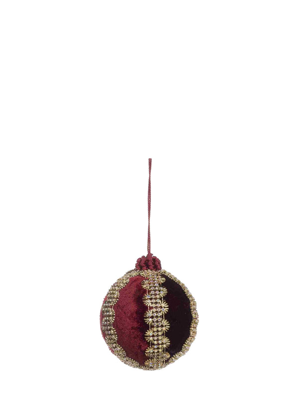 Fabric jewel zigzag ball ornament, burgundy (10 cm)