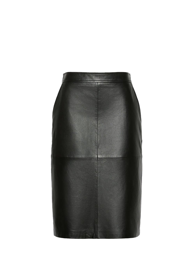 Hammered leather pencil skirt, black