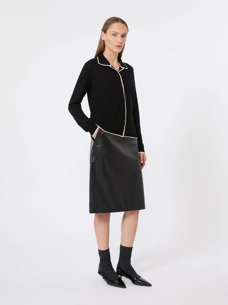 Hammered leather pencil skirt, black