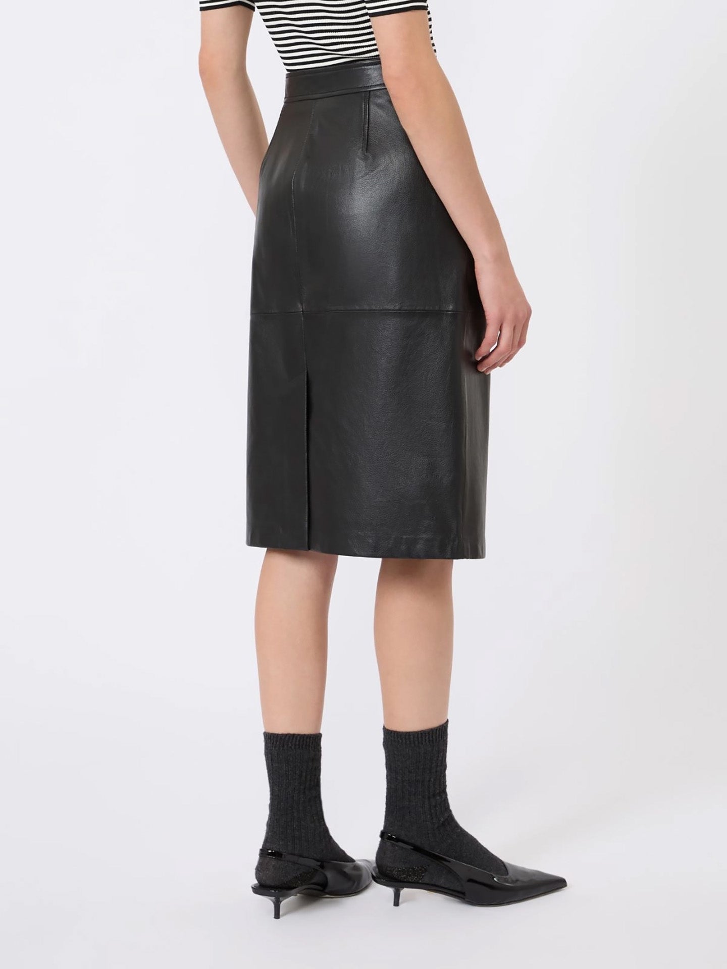 Hammered leather pencil skirt, black