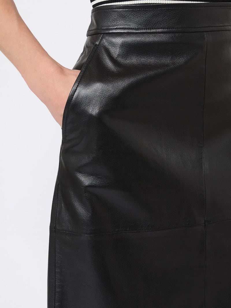 Hammered leather pencil skirt, black
