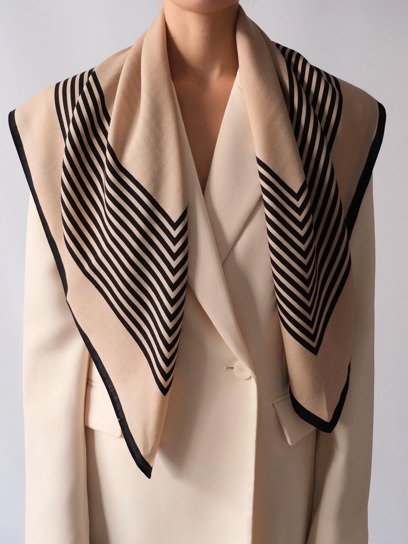Striped wool scarf, sand (90cm)