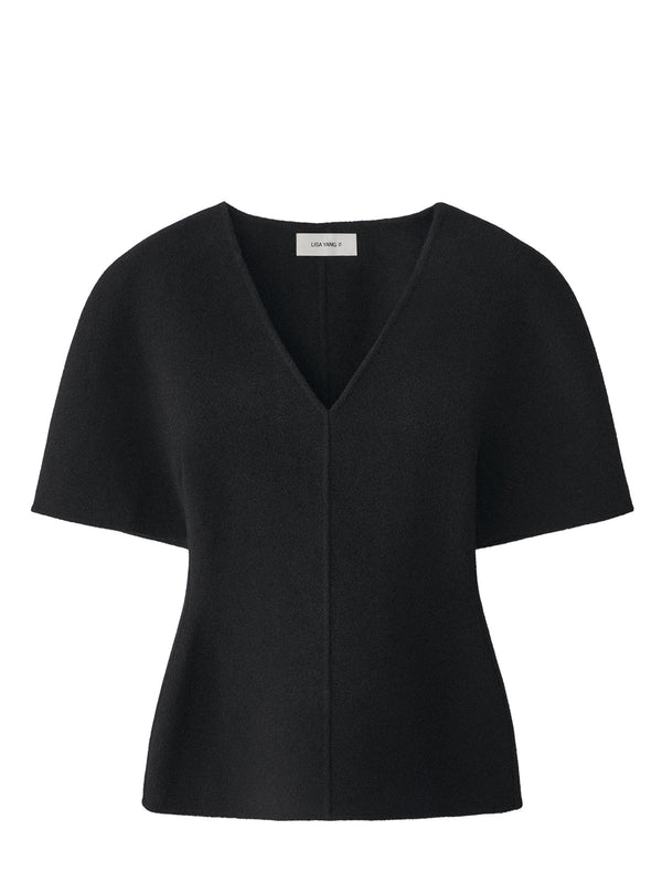 Doublé v neck top, black