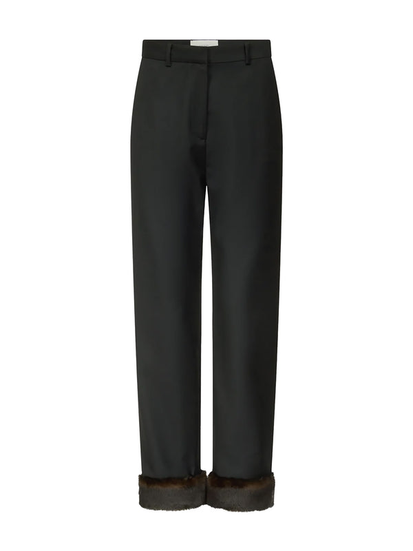 Haden straight trousers with faux fur trim, black/grizzly