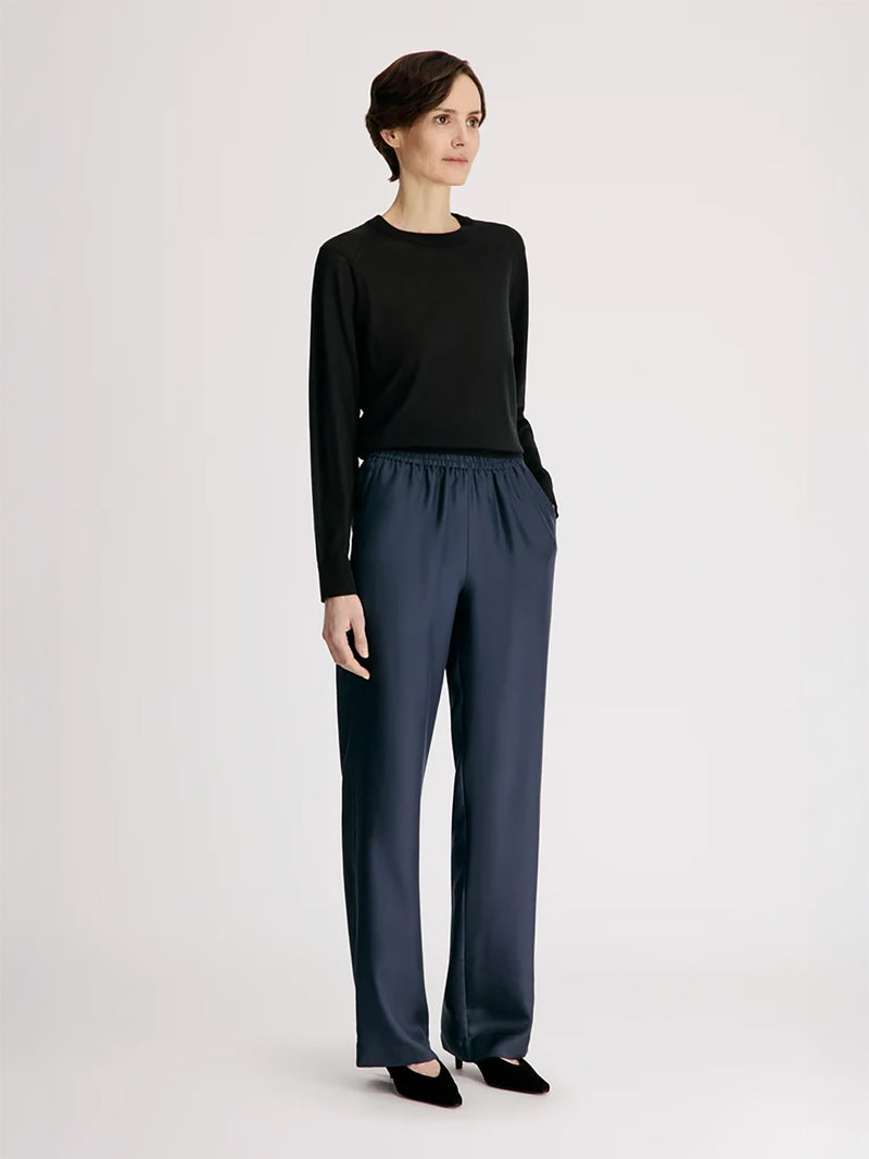 Alera wide leg silk pants, navy