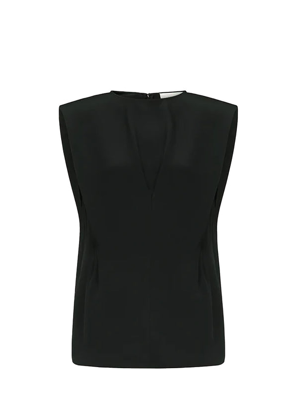 Cory pleated silk top, black