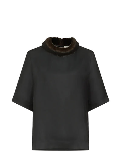 Dana top w/ faux fur collar, black/grizzly