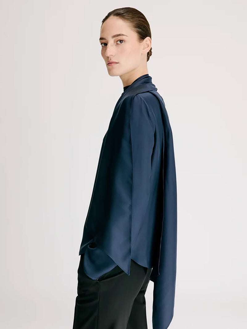Gala foulard silk blouse, navy