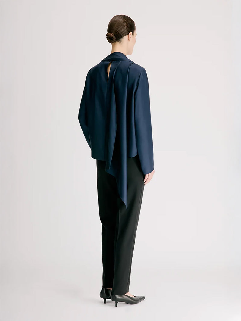 Gala foulard silk blouse, navy