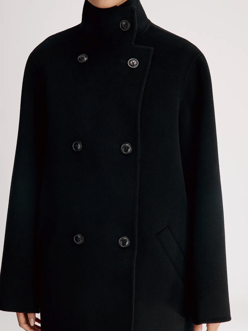 Olmo high-neck wool-cashmere coat, black