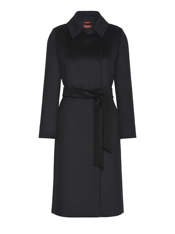 Double breasted virgin wool coat, black