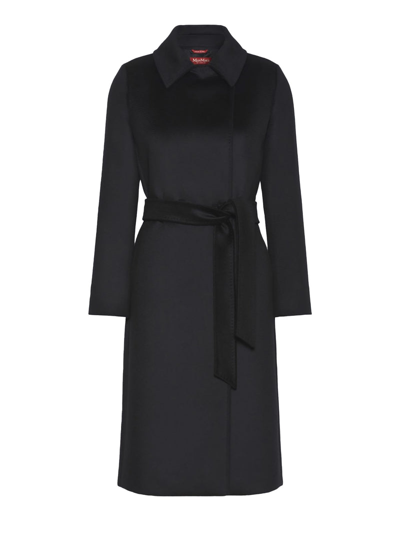Double breasted virgin wool coat, black