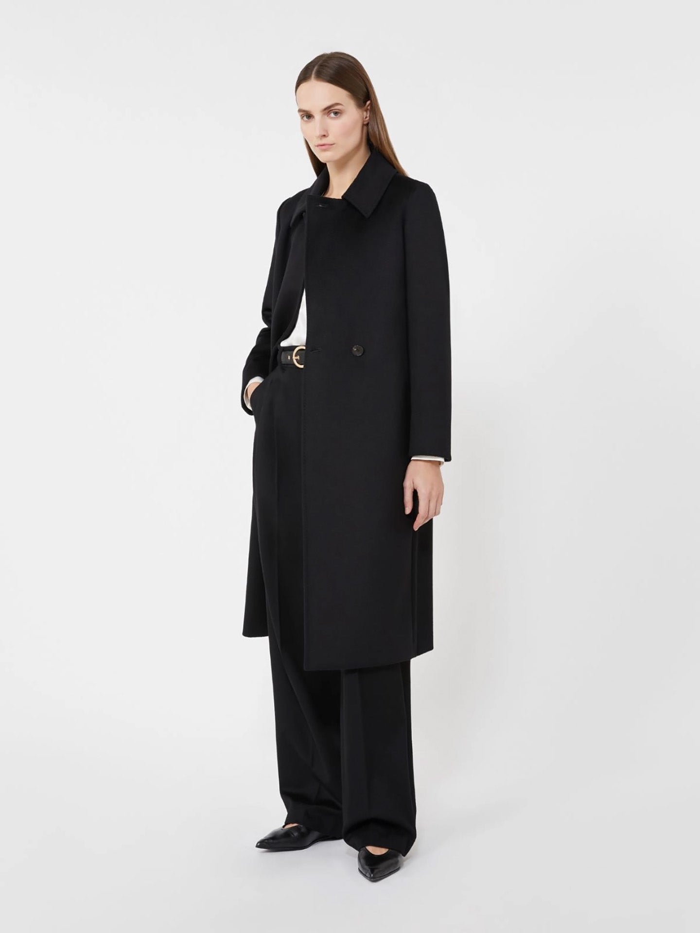 Double breasted virgin wool coat, black