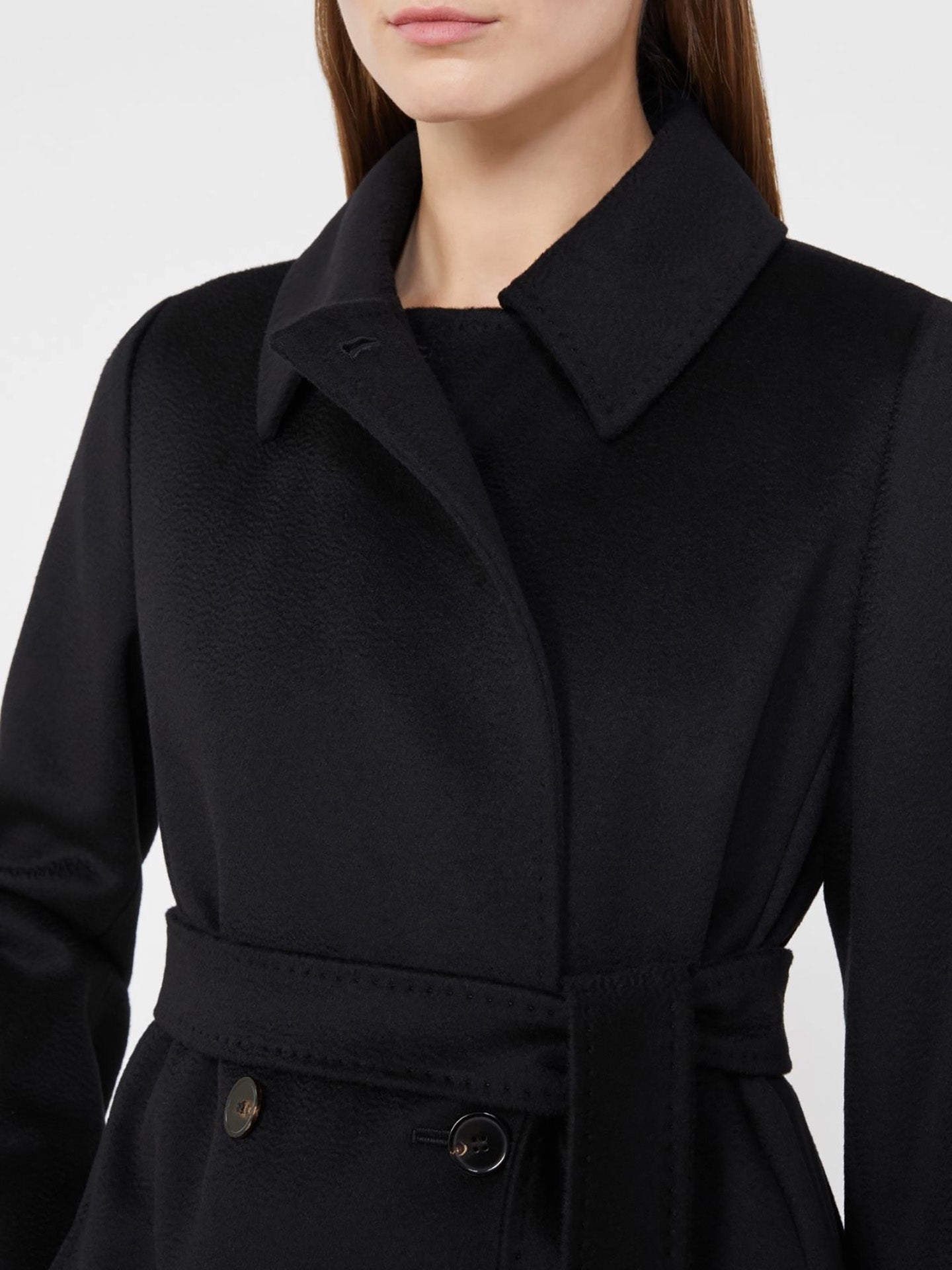 Double breasted virgin wool coat, black