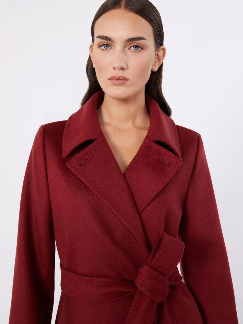 Double breasted virgin wool coat, ruby